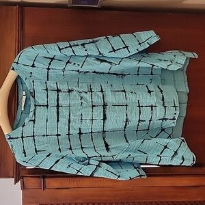 Habitat | Blue Black Abstract Lagenlook 3/4 Sleeve Blouse Button Detail - size S
